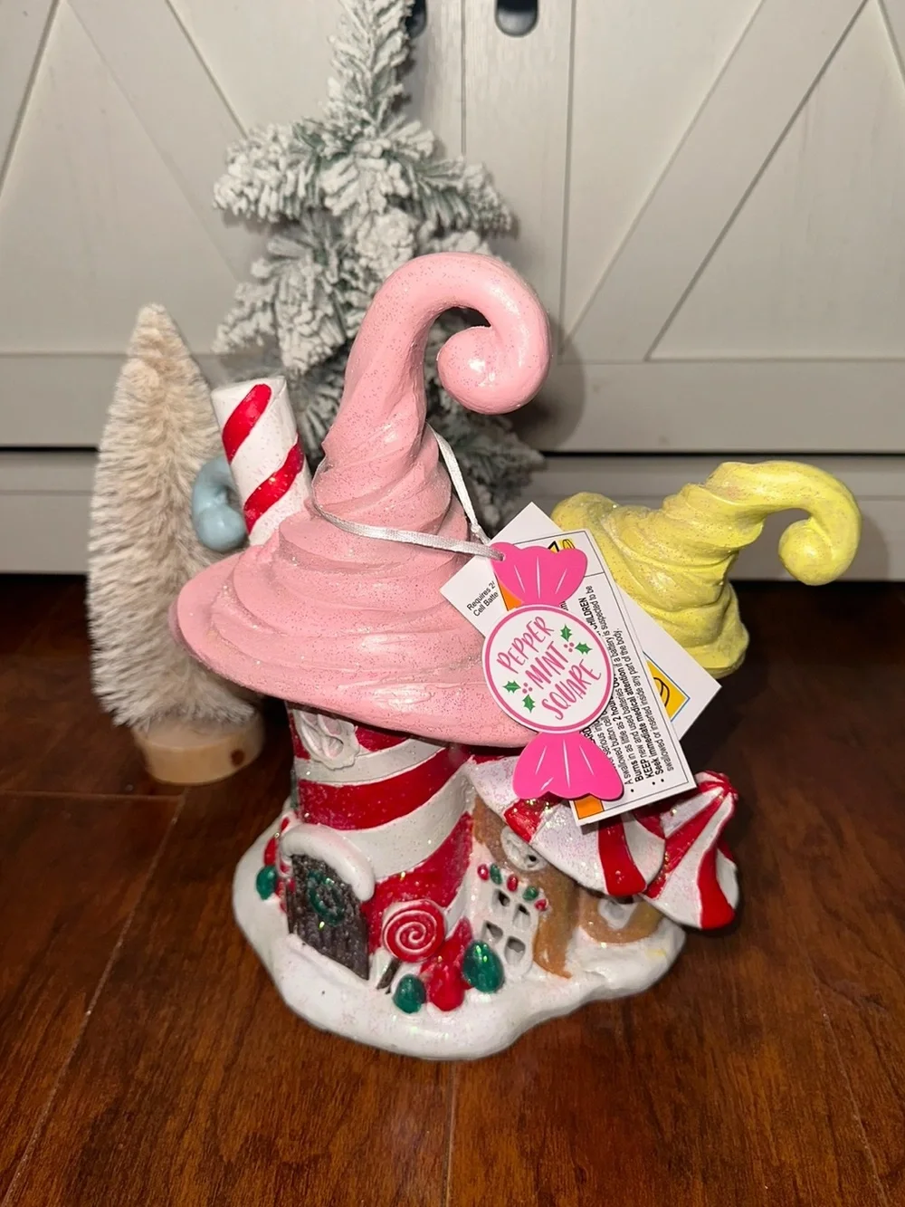 Peppermint Square Whimsical Pink Holiday LED Candy Cottage Decor